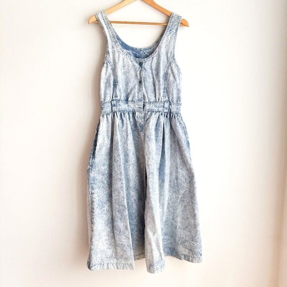 Vintage Gitano 80s 90s Acid Wash Midi Denim Dress M - Picture 1 of 6